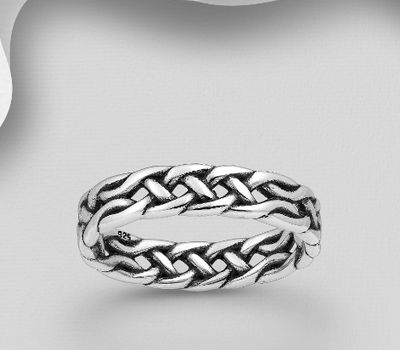 925 Sterling Silver Oxidized Celtic Band Ring, 5 mm Wide.