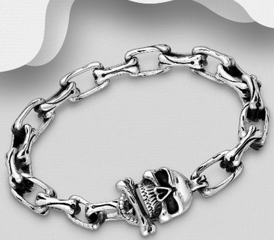 Şəkli böyütmək üçün tiklayın 925 Sterling Silver Oxidized Skull Bracelet