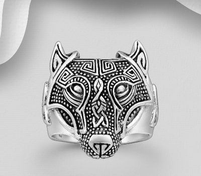 925 Sterling Silver Oxidized Celtic Viking Wolf Ring