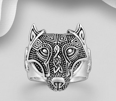 Şəkli böyütmək üçün tiklayın 925 Sterling Silver Oxidized Celtic Viking Wolf Ring