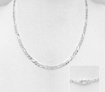 ITALIAN DELIGHT - 925 Sterling Silver Figaro Necklace, 3.4 mm Wide, Made in Italy