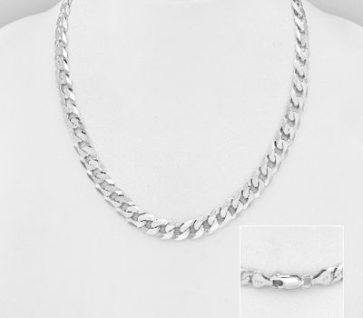 ITALIAN DELIGHT - 925 Sterling Silver Curb Chain, 7 mm Wide. Made in Italy.