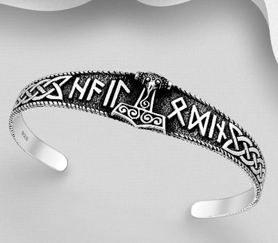 925 Sterling Silver Oxidized Celtic Owl and Anchor Cuff Bracelet