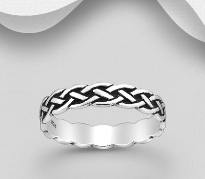 925 Sterling Silver Oxidized Celtic Band Ring, 4 mm Wide.