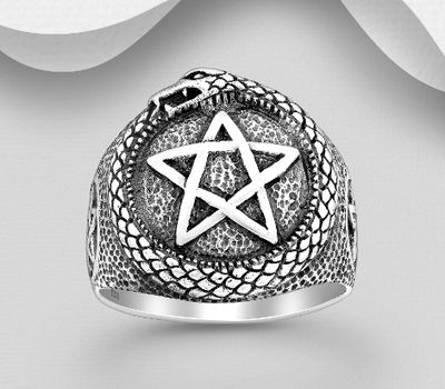 925 Sterling Silver Ouroboros Snake Star Ring