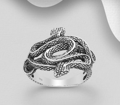 Şəkli böyütmək üçün tiklayın 925 Sterling Silver Oxidized Double-Headed Snake Ring