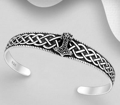 925 Sterling Silver Oxidized Celtic Anchor and Lion Cuff Bracelet