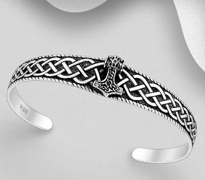Şəkli böyütmək üçün tiklayın 925 Sterling Silver Oxidized Celtic Anchor and Lion Cuff Bracelet