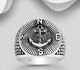 925 Sterling Silver Oxidized Anchor and Compass Ring