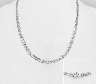 ITALIAN DELIGHT - 925 Sterling Silver Flat Snake Necklace, 4 mm Wide, Made in Italy.