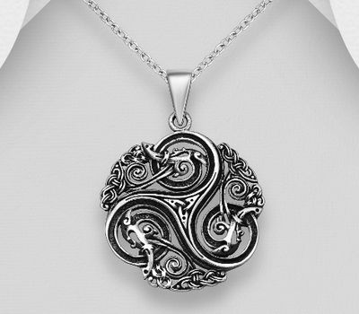 925 Sterling Silver Oxidized Celtic and Triskelion Pendant