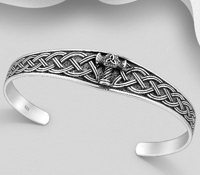 925 Sterling Silver Oxidized Celtic Hammer Cuff Bracelet