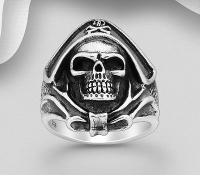 Şəkli böyütmək üçün tiklayın 925 Sterling Silver Oxidized Skull Ring