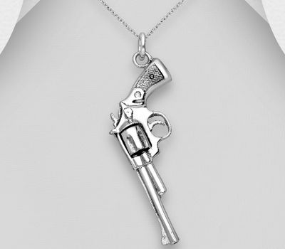 925 Sterling Silver Gun Revolver  Pendant