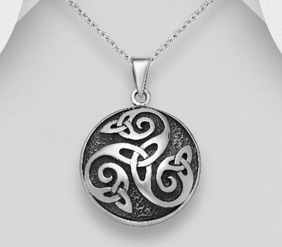 925 Sterling Silver Oxidized Celtic and Triskelion Pendant