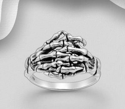Şəkli böyütmək üçün tiklayın 925 Sterling Silver Oxidized Skull Hand Ring