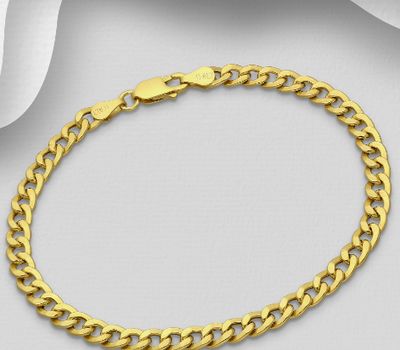 ITALIAN DELIGHT – 925 Sterling Silver Hollow Curb Bracelet, Plated in 0.5 Micron 18K Yellow Gold, 5 mm Wide, Made in Italy.