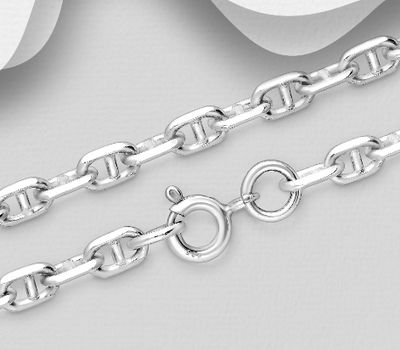 Şəkli böyütmək üçün tiklayın 925 Sterling Silver Anchor Chain, 4 mm Wide, Made In Thailand.