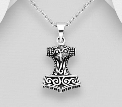 925 Sterling Silver Oxidized Thor Hammer Pendant