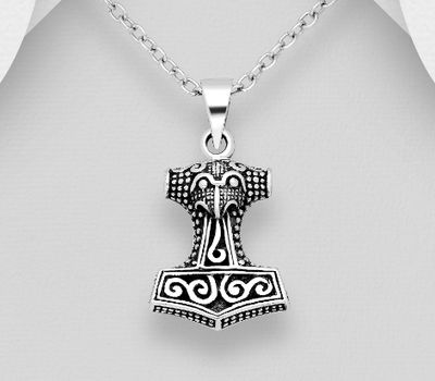 Şəkli böyütmək üçün tiklayın 925 Sterling Silver Oxidized Thor Hammer Pendant