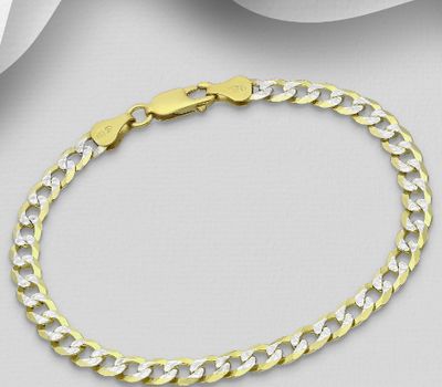 ITALIAN DELIGHT - 925 Sterling Silver Curb Bracelet, Plated with 0.25 Micron 18K Yellow Gold, 5.3 mm Wide, Made in Italy.