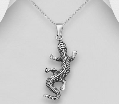 925 Sterling Silver Oxidized Lizard Gecko Pendant