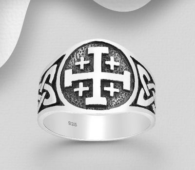 Şəkli böyütmək üçün tiklayın 925 Sterling Silver Oxidized Celtic And Jerusalem Cross Ring