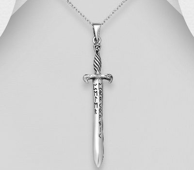 925 Sterling Silver Oxidized Sword Pendant