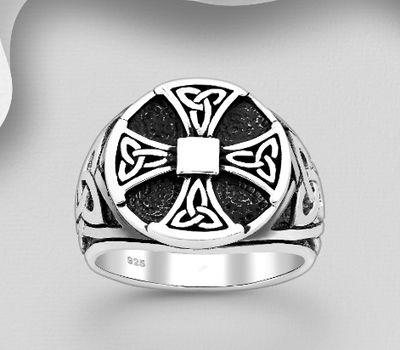 925 Sterling Silver Celtic and Cross Ring