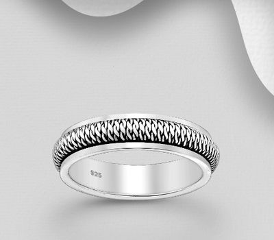 Şəkli böyütmək üçün tiklayın 925 Sterling Silver Oxidized Spinnable Band Ring, 5 mm Wide