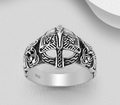 Şəkli böyütmək üçün tiklayın 925 Sterling Silver Oxidized Warrior Mask and Celtic Ring