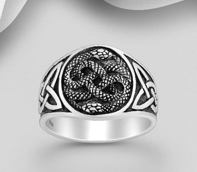 Şəkli böyütmək üçün tiklayın 925 Sterling Silver Oxidized Celtic Snake Ring