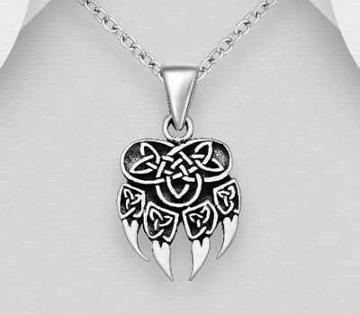 925 Sterling Silver Oxidized Celtic Paw Claw Pendant