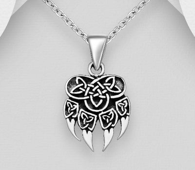 Şəkli böyütmək üçün tiklayın 925 Sterling Silver Oxidized Celtic Paw Claw Pendant
