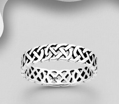 Şəkli böyütmək üçün tiklayın 925 Sterling Silver Oxidized Celtic Band Ring, 5mm Wide