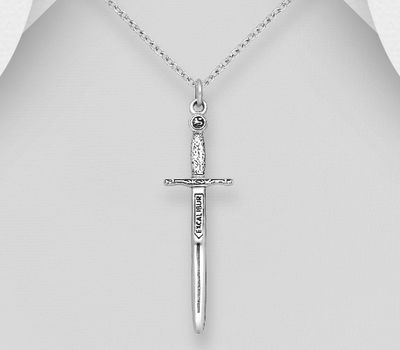 925 Sterling Silver Oxidized Sword Pendant