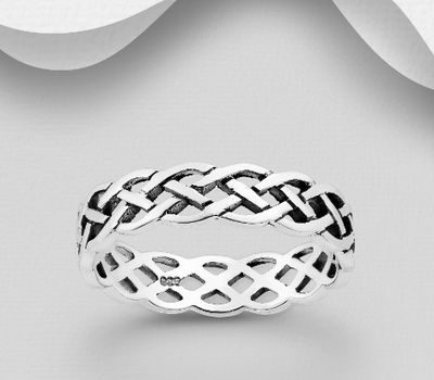 925 Sterling Silver Oxidized Celtic Band Ring, 5 mm Wide.