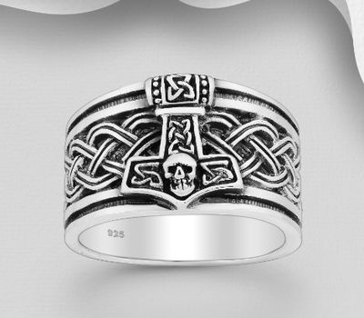 Şəkli böyütmək üçün tiklayın 925 Sterling Silver Oxidized Celtic Anchor And Skull Ring