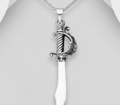 925 Sterling Silver Oxidized Pirate Sword Pendant