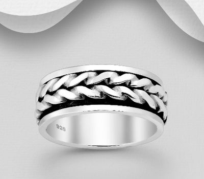 925 Sterling Silver Oxidized Spin Ring, 8 mm Wide