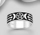 925 Sterling Silver Oxidized Moon and Star Band Ring, 8 mm Wide