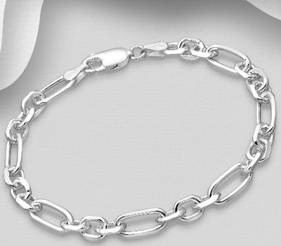 ITALIAN DELIGHT - 925 Sterling Silver Links Bracelet, 6 mm Wide, Made in Italy.