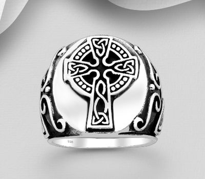 925 Sterling Silver Oxidized Celtic Cross Ring