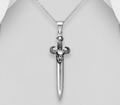 925 Sterling Silver Oxidized Sword Pendant