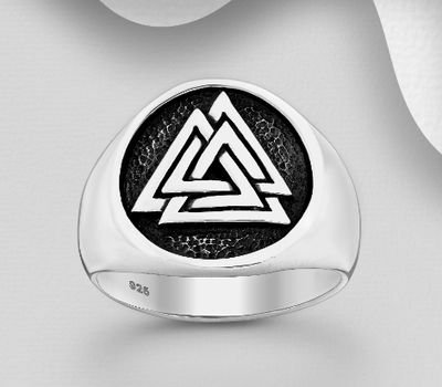 925 Sterling Silver Valknut Ring