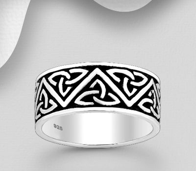 925 Sterling Silver Oxidized Celtic Ring, 8 mm Wide.