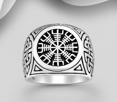 925 Sterling Silver Celtic and Viking Vegvisir Amulet Ring