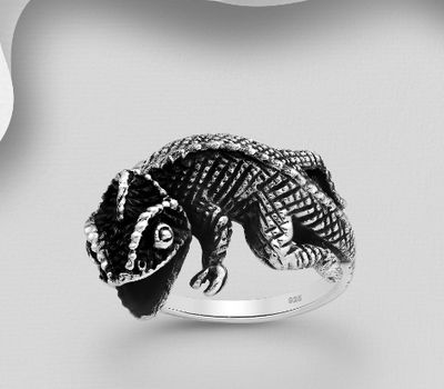 Şəkli böyütmək üçün tiklayın 925 Sterling Silver Oxidized Chameleon Ring