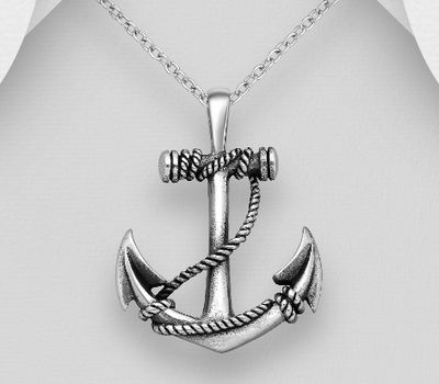 Şəkli böyütmək üçün tiklayın 925 Sterling Silver Oxidized Anchor Pendant