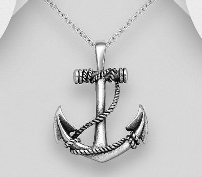 925 Sterling Silver Oxidized Anchor Pendant